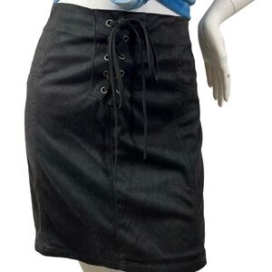 Material Girl Black Faux Suede Lace Up Mini Skirt Medium